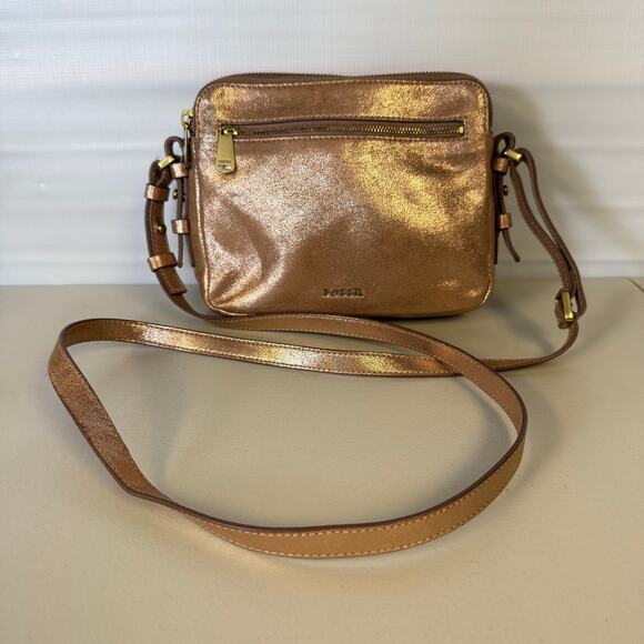 FOSSIL Rose Gold Piper Toaster Metallic Leather Crossbody Purse Shoulder Bag - Picture 1 of 14